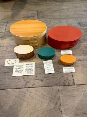 Antique Shaker Set Of 5 Nesting Boxes Some Painted, Some Signed Excellent Cond